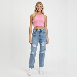 SHEIN Light Blue Distressed Straight Leg Jeans
